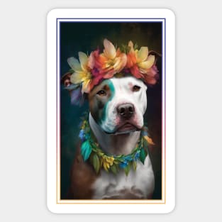 American Staffordshire Terrier Pitbull Vibrant Tropical Flower Tall Digital Oil Painting Portrait  8 Sticker